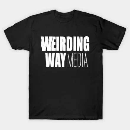 Black t-shirt with big plain text Weirding Way Media logo